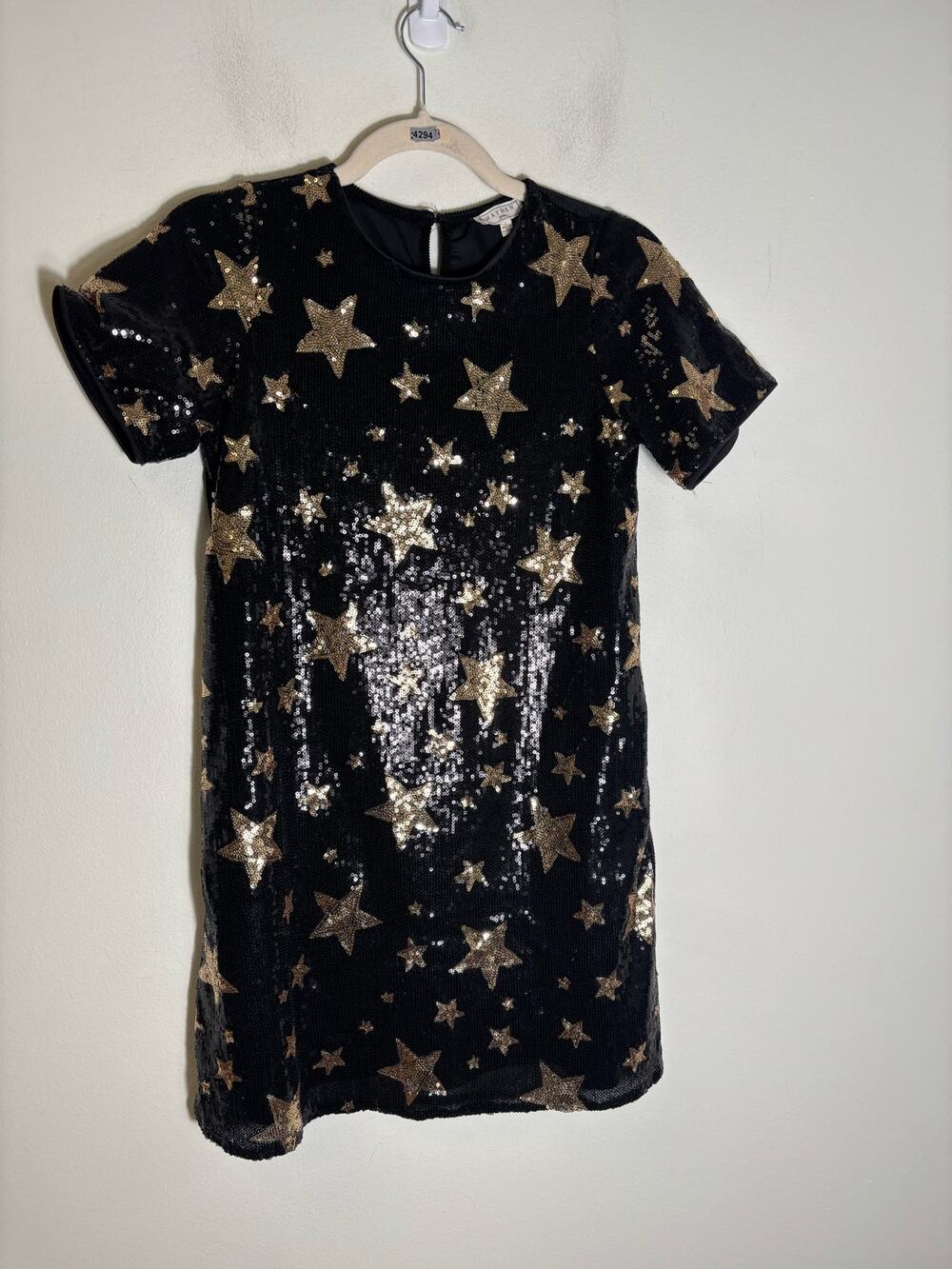 Girl's Hayden Black Sequin and Gold Star Party Dress Sz L